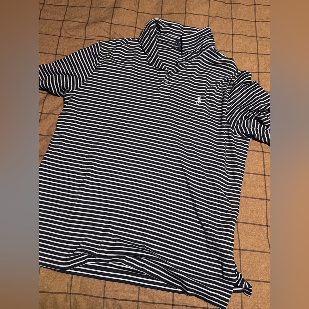 Polo Ralph Lauren Medium Navy White Striped Classic Fit Polo